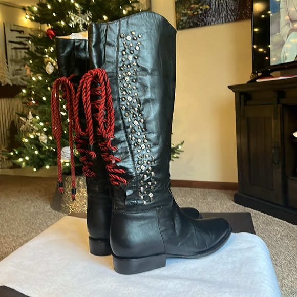 Safari Exotic Leather black studded heeled riding boots women size 9.5 - Picture 10 of 16
